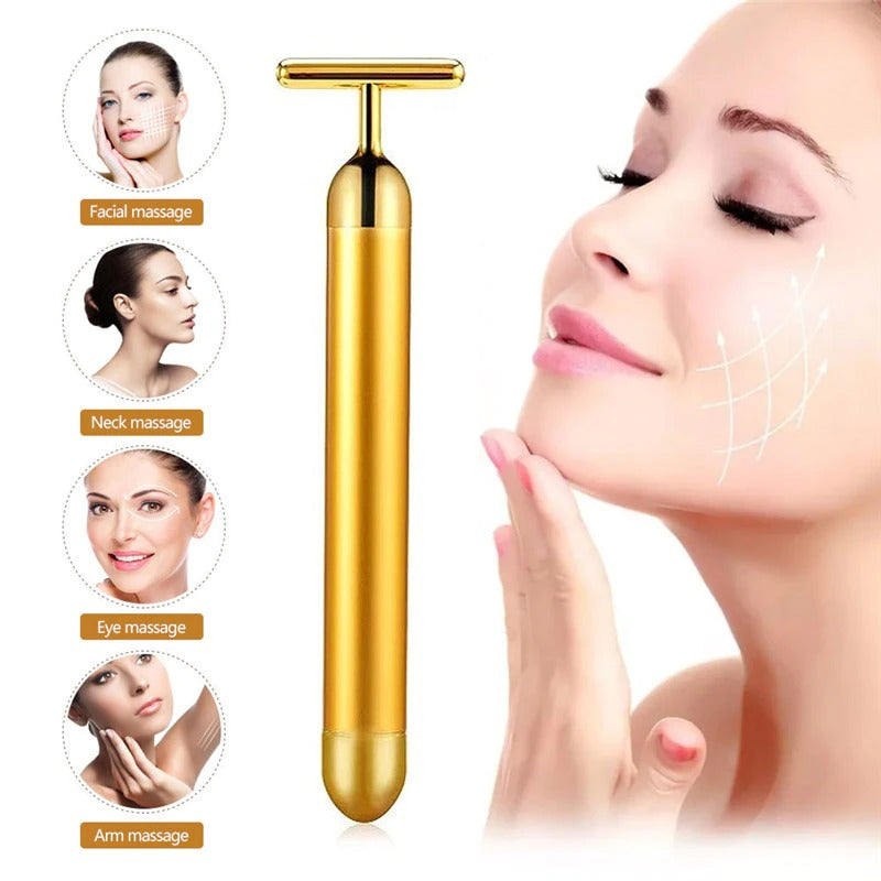 Energy 24K Gold T Beauty Bar Facial Roller Massager – Luxurious Skincare by FlashFinds
